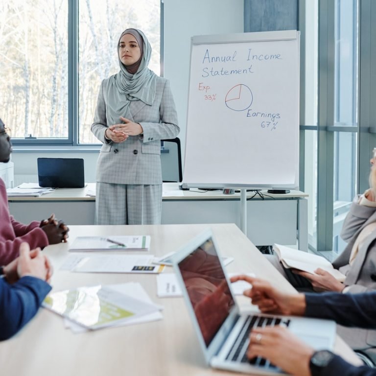 Photo by Tiger Lily from Pexels Woman presenting at a strategy meeting
