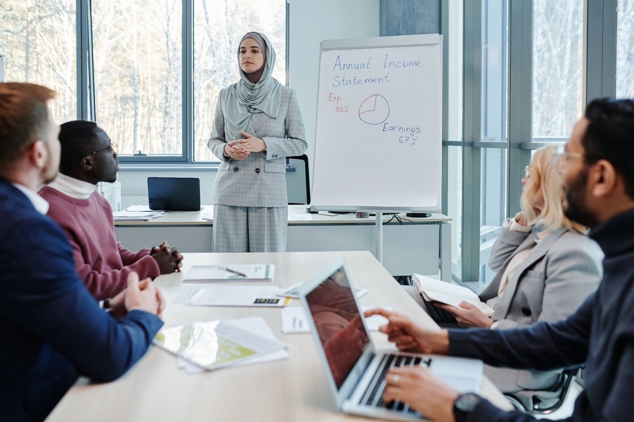 Photo by Tiger Lily from Pexels Woman presenting at a strategy meeting